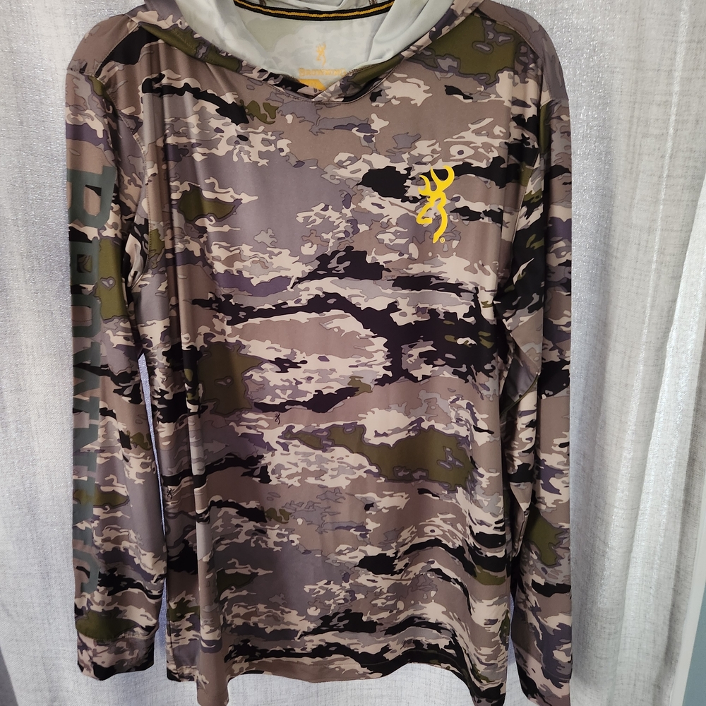 Browning Long-Sleeve Camo Performance Hoodie - Brown, Olive, Gray